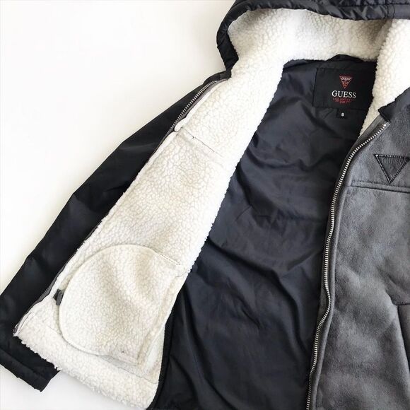 Guess faux Sherpa mix hooded jacket EUC 8Y - Picture 3 of 6